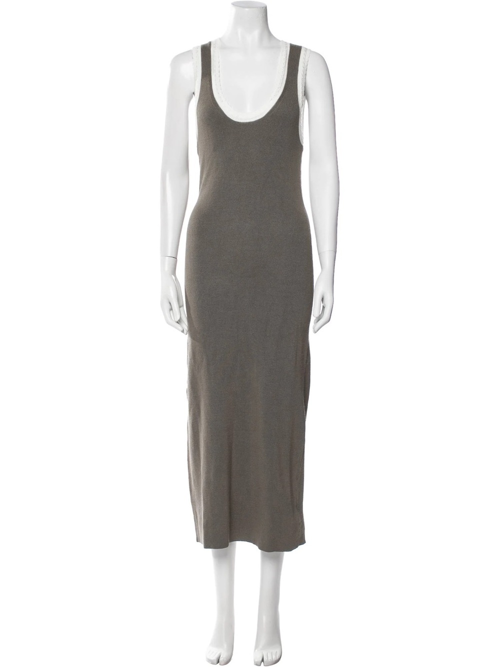 Caroline Constas ribbed scoop neck maxi dress olive green large